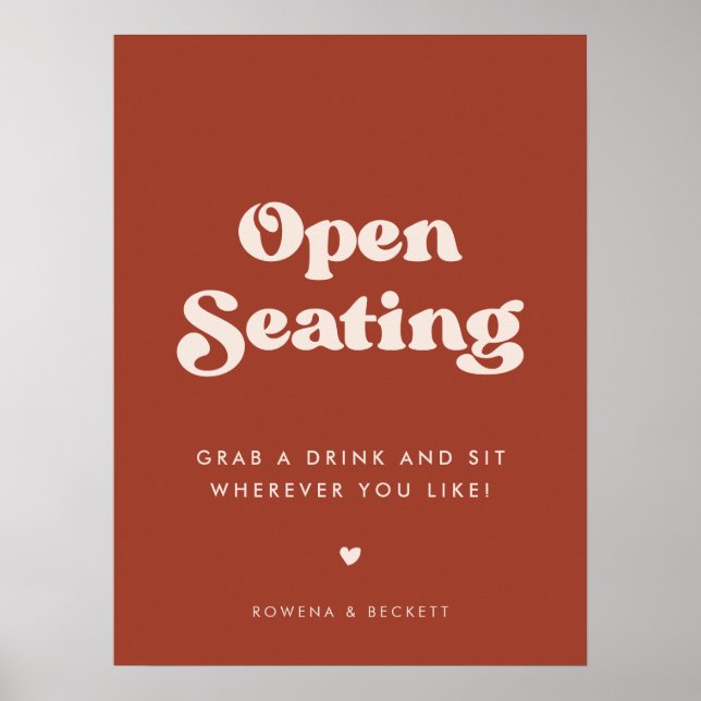 Stylish retro Terracotta Open Seating Wedding Poster (Front)