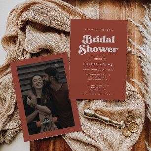 Stylish retro Terracotta Photo bridal shower Invitation