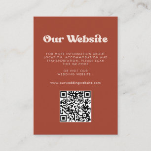 Stylish retro Terracotta QR code wedding website Enclosure Card