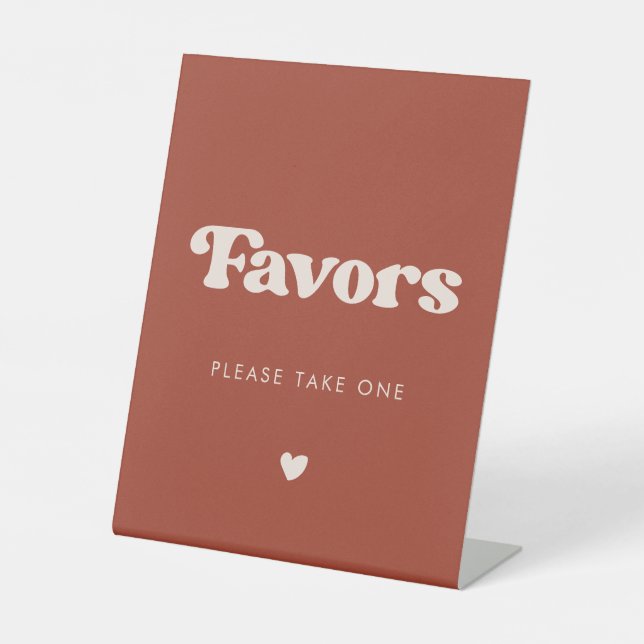 Stylish retro Terracotta Wedding Favours Pedestal Sign (Front)
