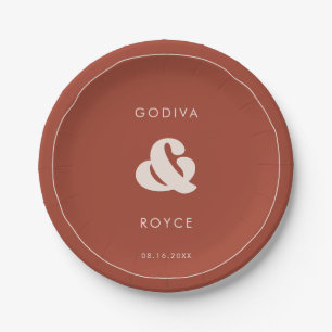Stylish retro Terracotta Wedding Paper Plate