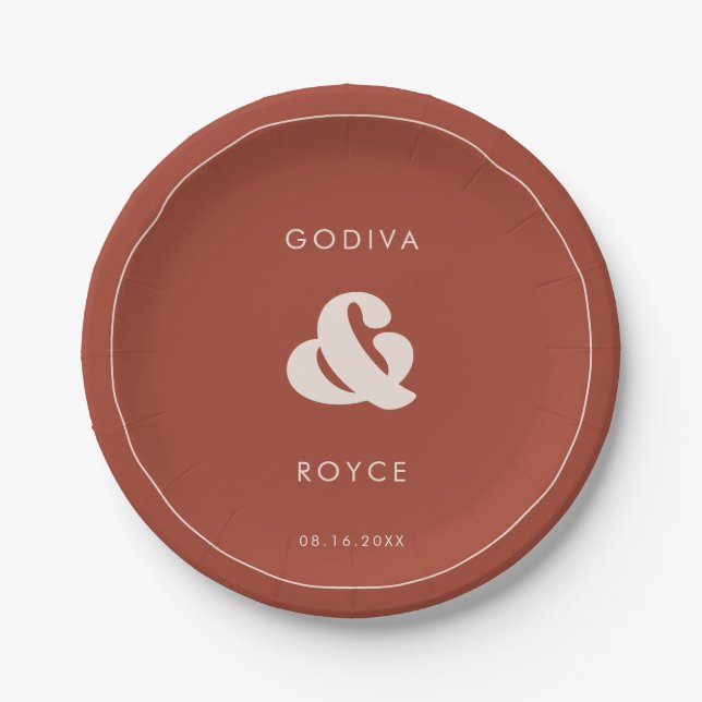 Stylish retro Terracotta Wedding Paper Plate (Front)