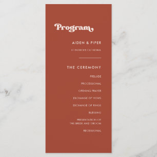 Stylish retro terracotta wedding program