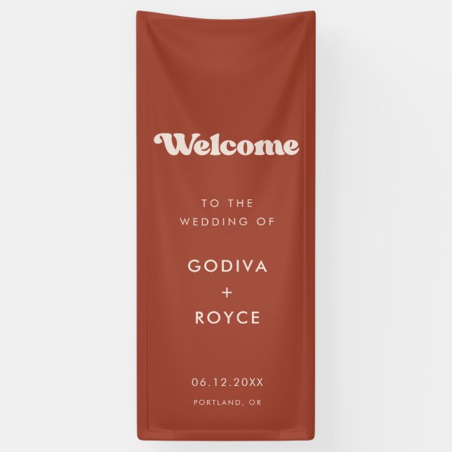 Stylish Retro Terracotta Welcome to our Wedding Banner (Vertical)