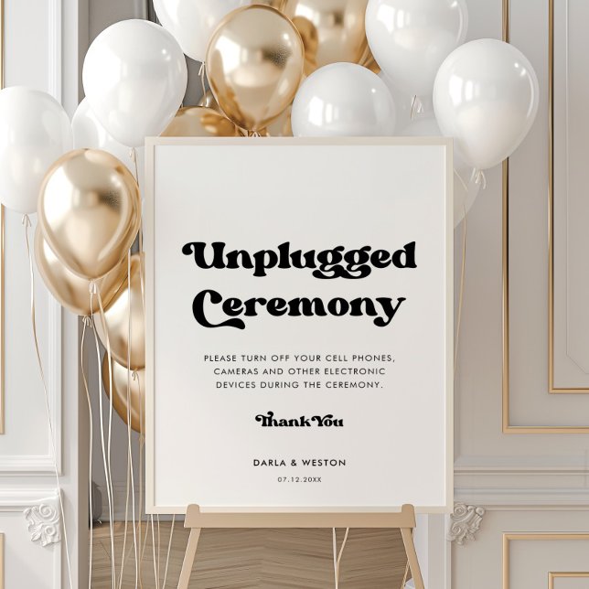 Stylish retro Unplugged ceremony wedding poster (Creator Uploaded)