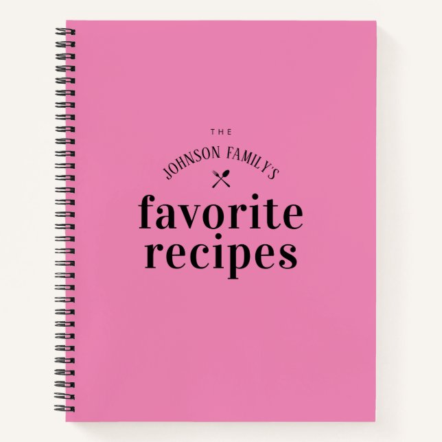 Stylish Retro Vintage Pink Custom Name Recipe Notebook (Front)