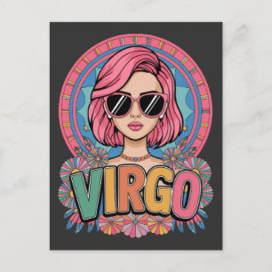 Stylish Retro Virgo Woman Zodiac Sign Colourful Postcard