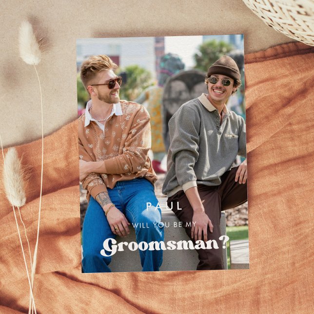 Stylish retro Will you be my groomsman photo Invitation (Creator Uploaded)