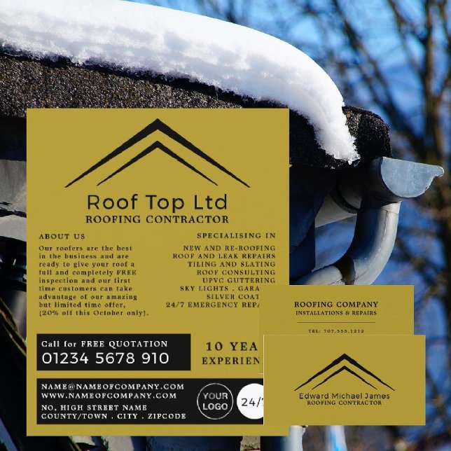 Stylish Roof, Roofer, Roofing Contractor Business Card (Creator Uploaded)
