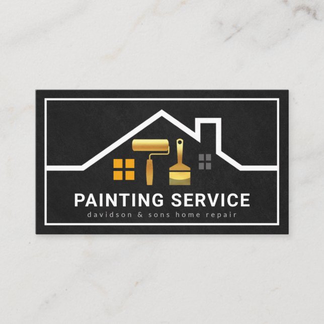 Stylish Rooftop Building Frame Gold Brush Business Card (Front)