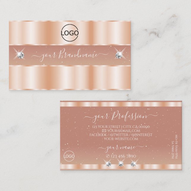 Stylish Rose Coral Sparkle Jewels Add Logo Elegant Business Card (Front/Back)