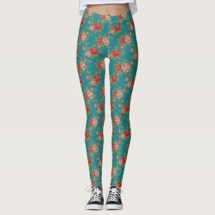 Stylish Rose Floral Flower Pattern on Custom Colou Leggings