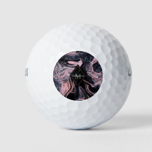 Stylish rose gold abstract marbleized design golf balls (Front)