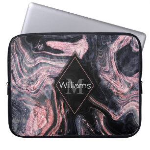 Stylish rose gold abstract marbleized design laptop sleeve