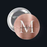 Stylish Rose Gold Brushed Metal Monogram Script 2 Inch Round Button<br><div class="desc">Stylish Rose Gold Brushed Metal Monogram Script Button</div>