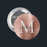 Stylish Rose Gold Brushed Metal Monogram Script 2 Inch Round Button<br><div class="desc">Stylish Rose Gold Brushed Metal Monogram Script Button</div>