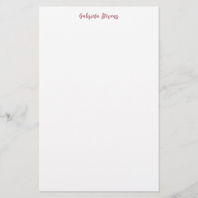 Stylish Rose Gold Calligraphy Name White Stationery (Front)
