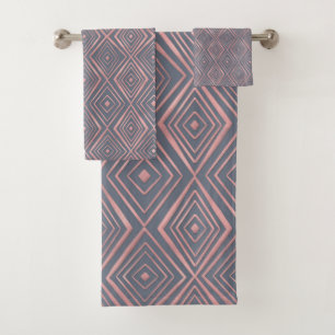 Stylish Rose Gold Diamond Shapes Doodles Grey Bath Towel Set