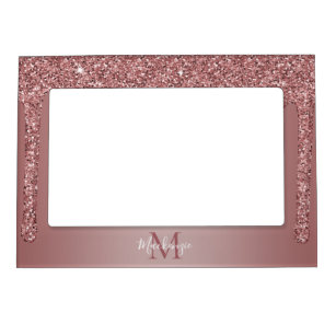 Stylish Rose Gold Dripping Glitter Monogram Magnetic Frame