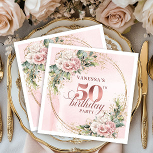 Stylish Rose Gold Dusty Pink 50th Birthday Party Napkin