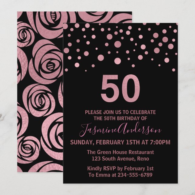 Stylish Rose Gold Faux Foil 50th Birthday Party Invitation (Front/Back)