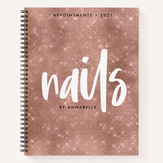 Stylish Rose Gold Faux Foil Nails Appointment Book (Front)