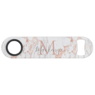 Stylish Rose Gold Foil Marble Monogram Bar Key