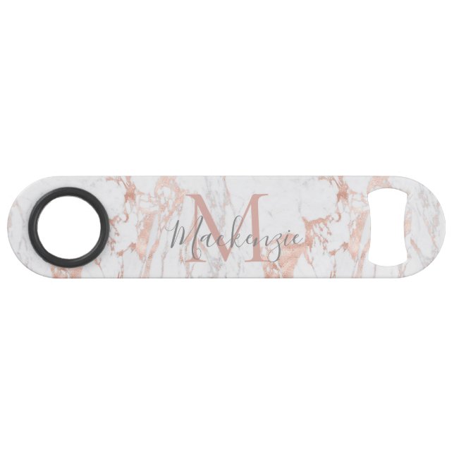 Stylish Rose Gold Foil Marble Monogram Bar Key (Front (Horizontal))