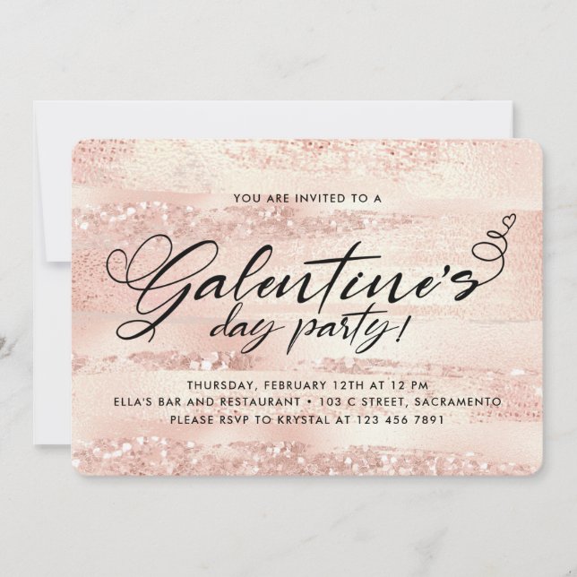 Stylish Rose Gold Galentine's Day Party Invitation (Front)