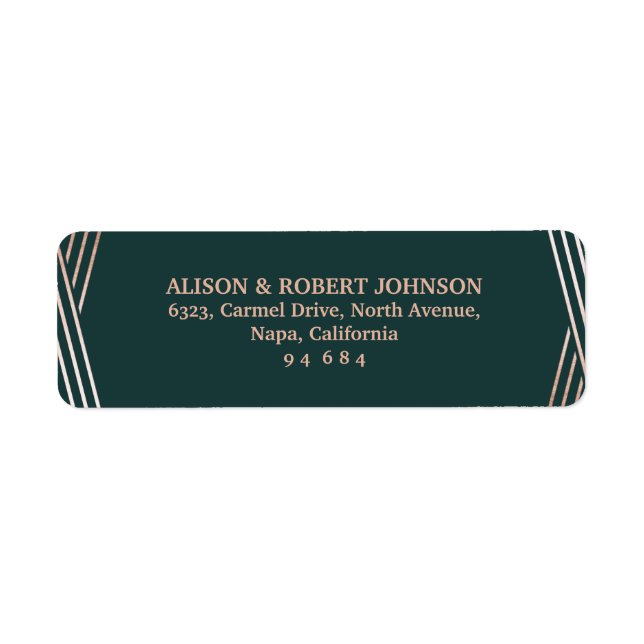Stylish Rose Gold Glitter and Teal Return Address (Front)