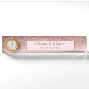 Stylish Rose Gold Glitter Bokeh Ombre, Frame Nameplate