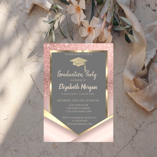 Stylish Rose Gold Glitter  Diamonds Graduation Invitation (Creator Uploaded)