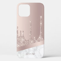Stylish rose gold glitter drips marble custom