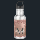 Stylish Rose Gold Glitter Drips Monogrammed  532 Ml Water Bottle<br><div class="desc">Modern, girly rose gold glitter drips name and monogrammed water bottle. This design features blush pink rose gold glitter sparkle drips on faux pink brushed metal background with custom personalized monogram initial and first name text template. Perfect girly gift. Please note, this design is a printed photo effect with no...</div>