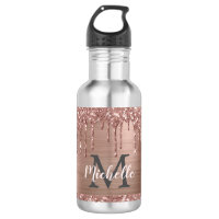 Stylish Rose Gold Glitter Drips Monogrammed