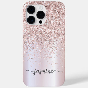 Stylish Rose Gold Glitter Monogram Name Script  Case-Mate iPhone 14 Pro Max Case