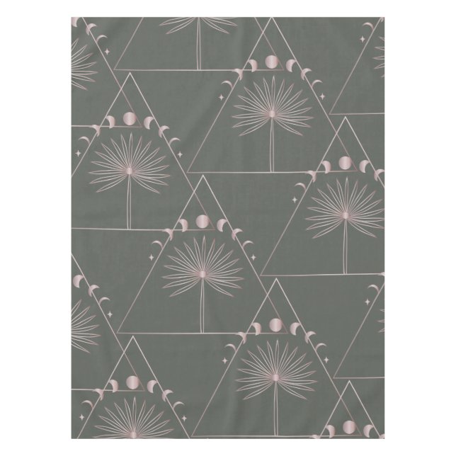 Stylish Rose Gold Grey Palm Leaf Moon Phases Art  Tablecloth (Front)