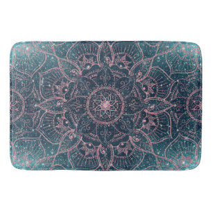 Stylish Rose Gold Mandala Blue Nebula Stars Bath Mat
