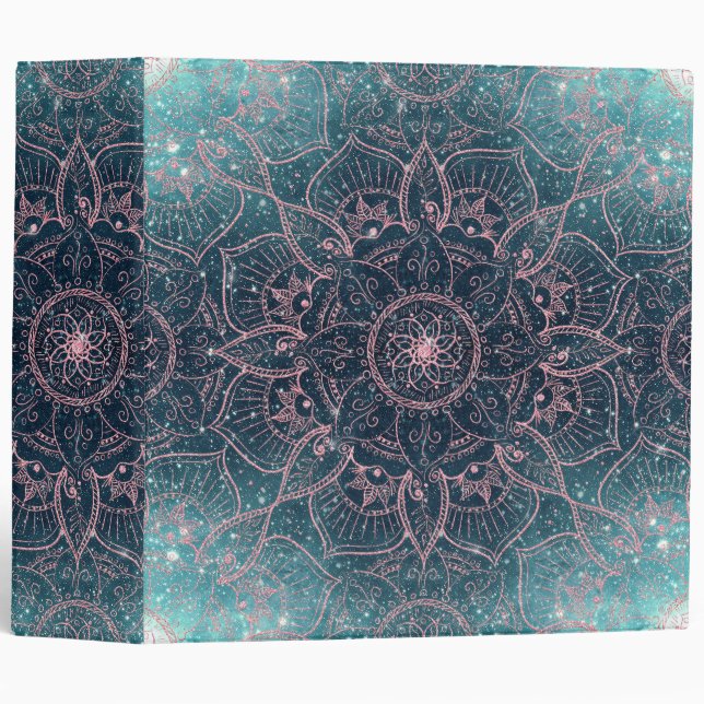 Stylish Rose Gold Mandala Blue Nebula Stars Binder (Front/Spine)