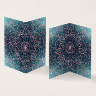 Stylish Rose Gold Mandala Blue Nebula Stars Business Card
