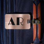 Stylish Rose Gold Metal Two Bold Monogram Initial Luggage Tag<br><div class="desc">Stylish Girly Modern Elegant Rose Gold Metal Two Monogram Initial Custom Personalized Personalized Luggage Bag Tag. This design featuring two (2) bold monogram initial typography font and the reverse side address info on Rose Gold Brushed metal (Rose gold metallic foil look) background. These are easy to customize it. Stylish gift...</div>