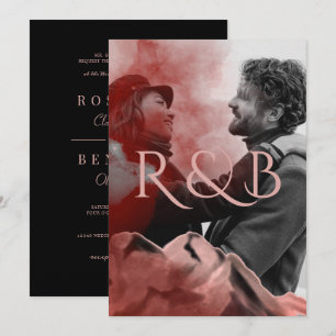 Stylish Rose Gold Mountains Overlay Photo Wedding Invitation