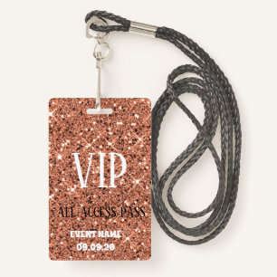 Stylish Rose Gold Sparkle Glitter VIP Access Badge