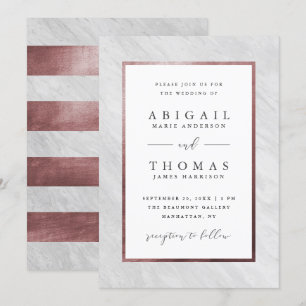 Stylish Rose Gold & White Marble Wedding Invitation