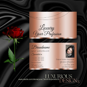 Stylish Rose Golden Glamourous with Photo Modern Business Card