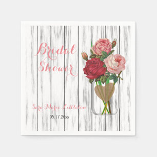 Stylish Rose Mason Jar Bridal Shower Napkin