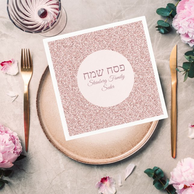 Stylish Rose Pink Glitter Custom Passover Napkins (Creator Uploaded)