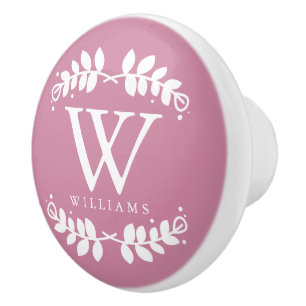 Stylish Rose Pink Monogram Ceramic Knob