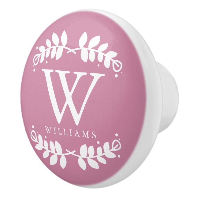 Stylish Rose Pink Monogram Ceramic Knob (Right)