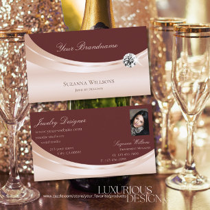 Stylish Rosegold Wine Red with Photo and Diamond Business Card